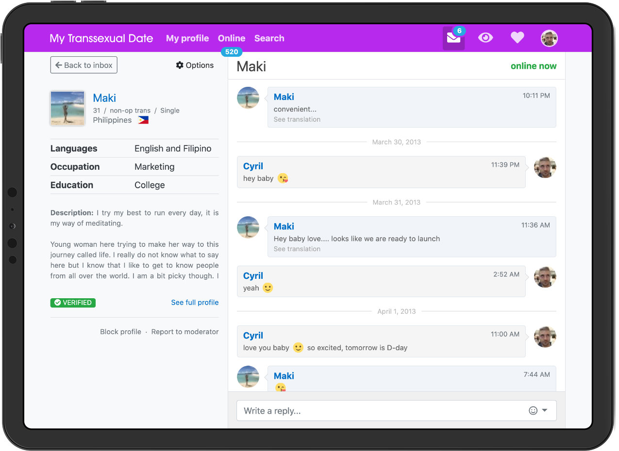 Sistema de chat em um tablet Sistema de chat para encontros trans