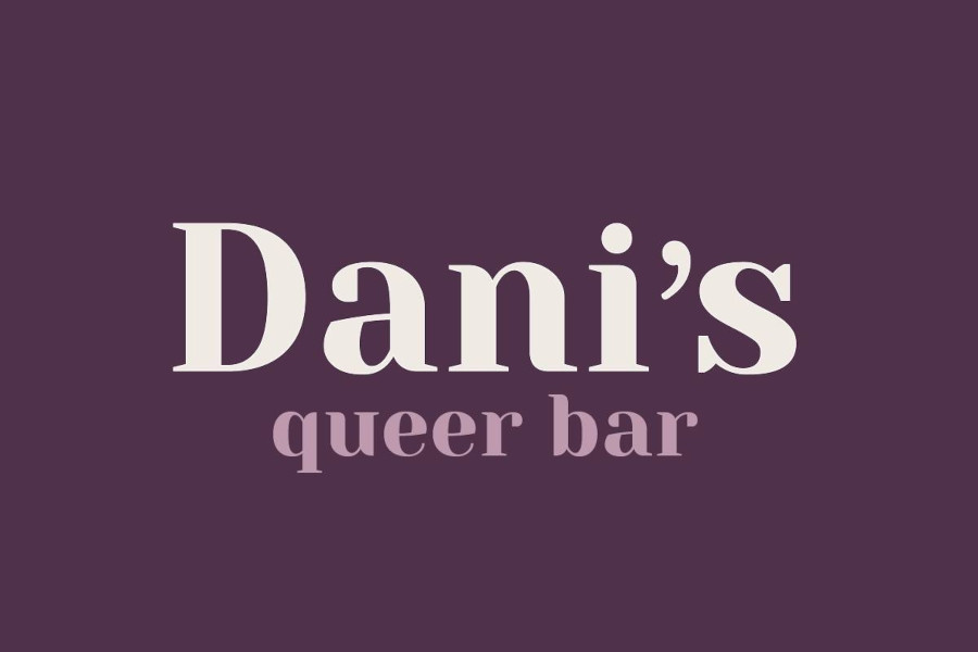 Dani’s Queer Bar logo with white text on a dark purple background.