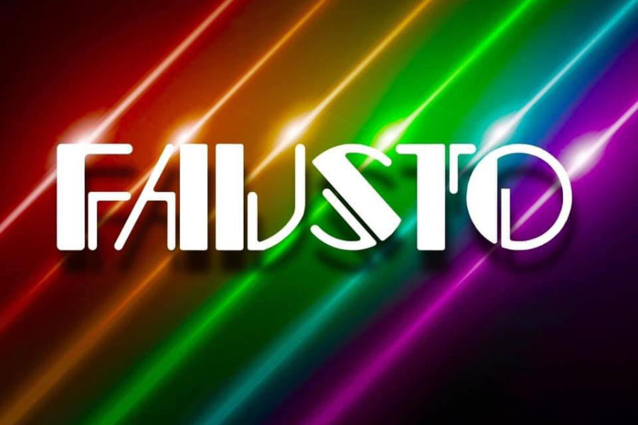 Imagen promocional para la discoteca Fausto con letras blancas en negrita sobre un fondo neón con colores del arcoíris.