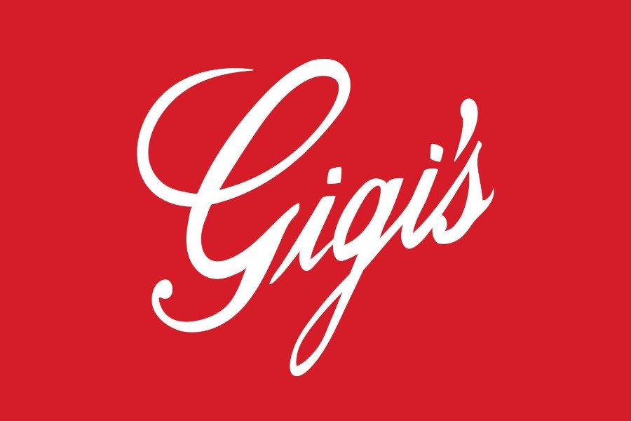 White cursive text “Gigi’s” centered on a bold red background, representing Gigi’s Gay Bar branding.