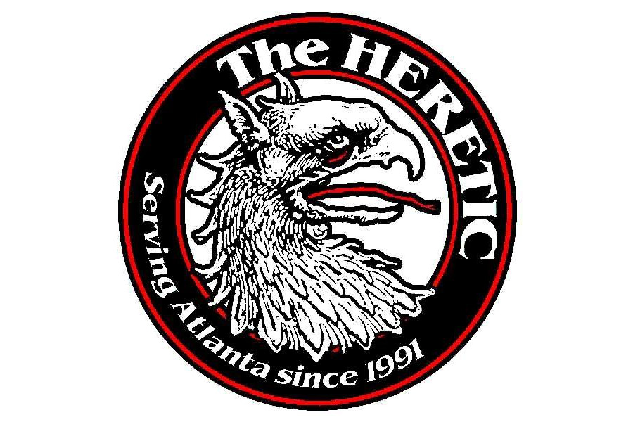 Circular Heretic logo showing a fierce eagle head, symbol of Atlanta’s bold gay nightlife since 1991.