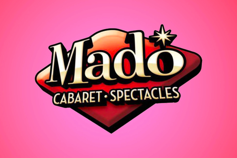 Stylized logo for Cabaret Mado with the words “Cabaret Spectacles” in gold on a heart and star design.