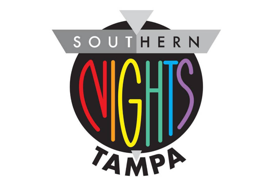 Colorful Southern Nights Tampa logo with rainbow letters on a black circle and white background.