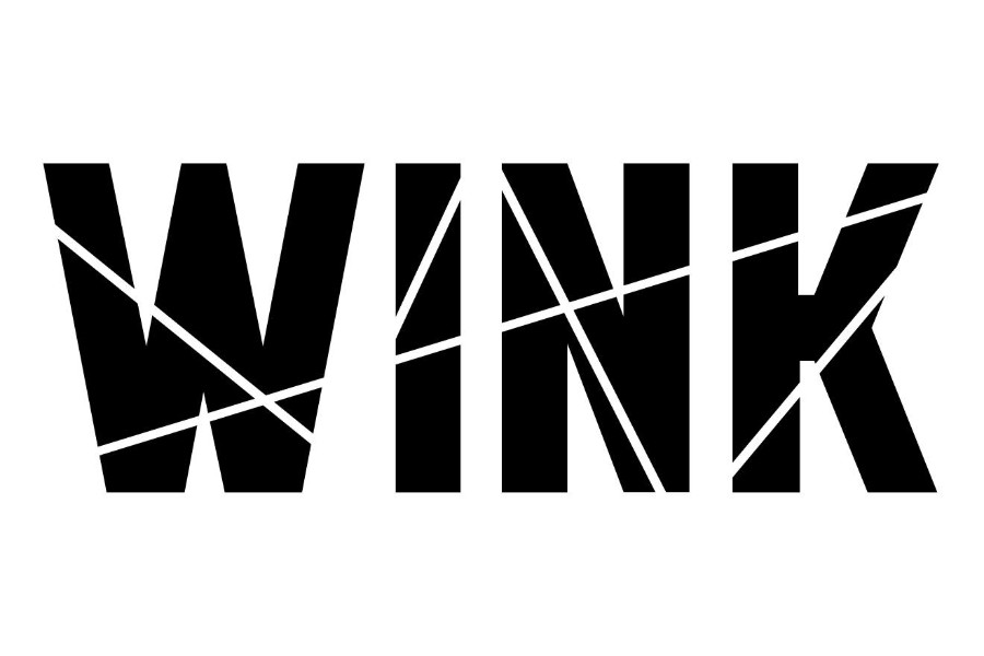 Bold “WINK” text in capital letters with diagonal white lines breaking through each letter on a white background.